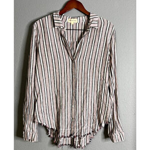 Cloth & Stone Womens Lg Striped Distressed Hem Linen Tunic Cottagecore‎ Hippie